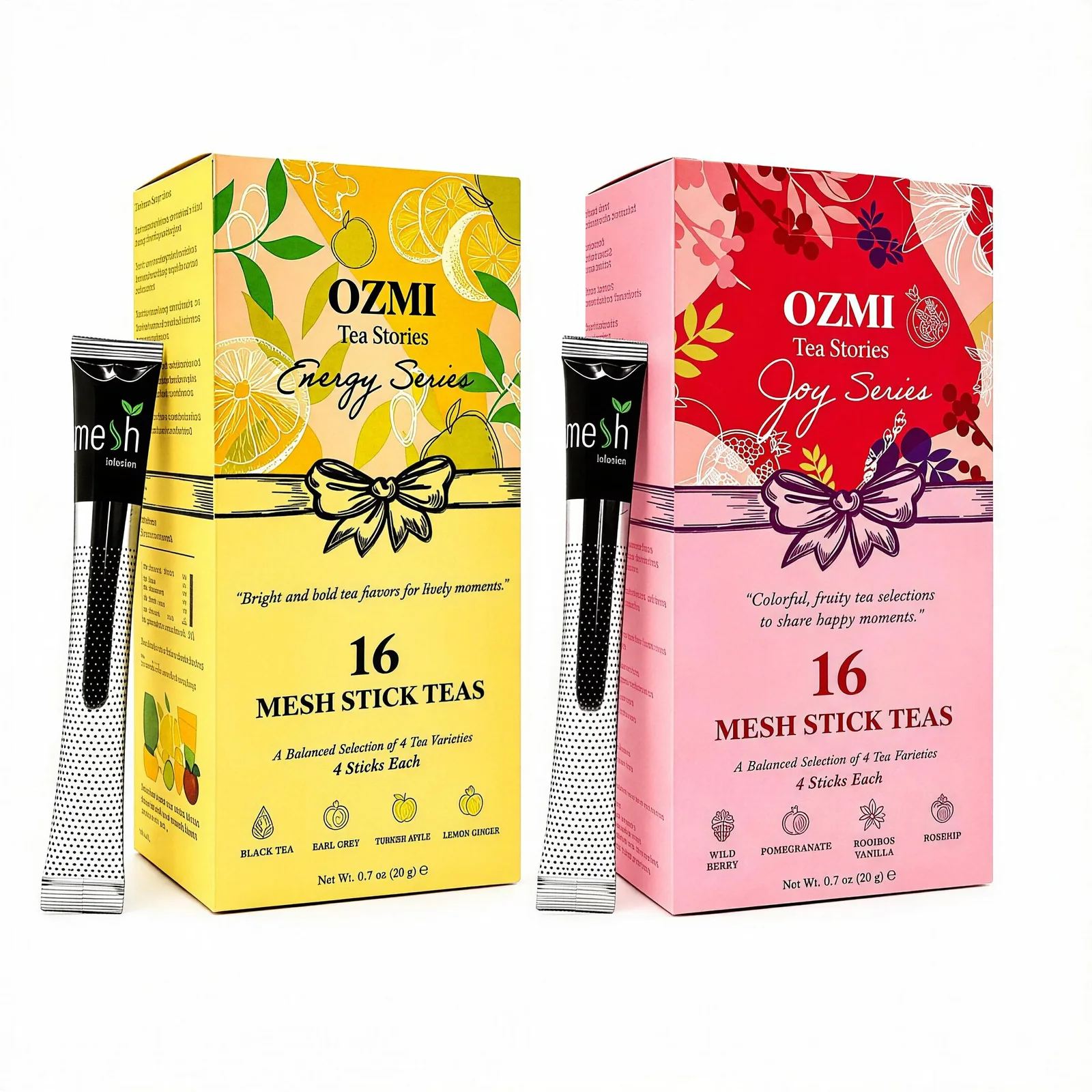 OZMI Energy and Joy Series tea collection, 32 mesh stick teas